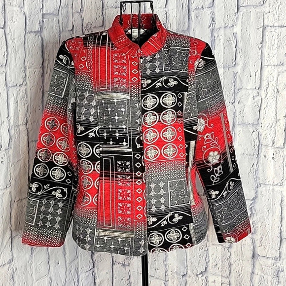 CHRISTOPHER AND BANKS Mixed Fabric Patchwork Floral‎ Prints Jacket Medium - Picture 1 of 8